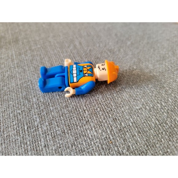 LEGO Construction Worker Blue Overalls Orange Shirt & Hat Mini Figure Minifig - Picture 6 of 7
